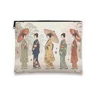 Borsa cosmetica floreale vintage, borsa per il trucco con geisha giapponese, borsa per il trucco da donna, borsa portatile in tela con cerniera, organizer da viaggio primaverile, Multicolore, 7x9 Inch