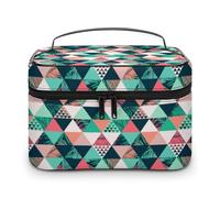 Borsa cosmetica geometrica a forma di triangolo con foglie tropicali, per donna, da viaggio, per il trucco, per la cura della pelle, da uomo, in morbida pelle impermeabile, con scomparti per la mani