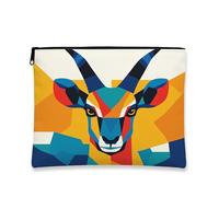 Borsa cosmetica geometrica con animali, borsa da viaggio colorata con creatura cornuta per donne, organizer portatile in tela con cerniera, borsa per la cura della pelle tutto l'anno, Blu, 7x9 Inch