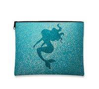 Borsa cosmetica glitterata a forma di sirena, elegante borsa da viaggio turchese da donna, organizer portatile per trucchi con cerniera, borsa da toilette per la cura della pelle estiva da spiaggia