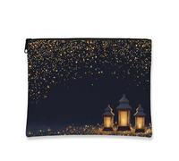 Borsa cosmetica glitterata, design lanterna cielo notturno borsa da viaggio per donne, piccola borsa portatile in tela con cerniera, borsa da toilette per la cura della pelle delle vacanze, nero, 7x9