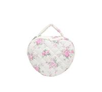 Borsa cosmetica grande capacità Love Floral Borsa for il trucco Borsa portatile in cotone trapuntato Borsa da viaggio Borsa da toilette(Pink flower)