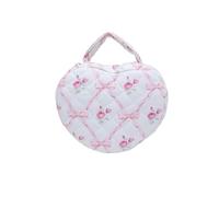 Borsa cosmetica grande capacità Love Floral Borsa for il trucco Borsa portatile in cotone trapuntato Borsa da viaggio Borsa da toilette(Pink)