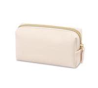 Borsa cosmetica impermeabile da donna in pelle PU tinta unita sacchetto di trucco da viaggio portatile lavaggio articoli da toeletta borsa organizer borsa, Beige, M