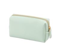 Borsa cosmetica impermeabile da donna in pelle PU tinta unita sacchetto di trucco da viaggio portatile lavaggio articoli da toeletta borsa organizer borsa, Verde, L