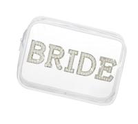 Borsa cosmetica impermeabile da sposa, con strass, toppe per lettere, sacchetti per trucco per wedding planner e uso nuziale, organizer trasparente per trucco, Sposa., Taglia unica, Bellezza di massa