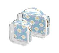 Borsa cosmetica impermeabile da viaggio con margherita blu bianca approvata TSA