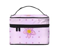 Borsa cosmetica impermeabile portatile a cinque petali con fiori viola di grande capacità, 23 x 17 x 16 cm, per viaggi, sport all'aria aperta, regalo di nozze, Nero , Taglia unica