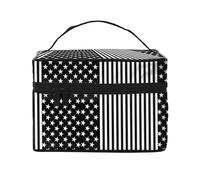Borsa cosmetica impermeabile portatile con bandiera americana bianca e nera di grande capacità, 23 x 17 x 16 cm, per viaggi, sport all'aria aperta, regalo di nozze, Nero , Taglia unica