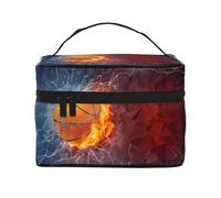 Borsa cosmetica impermeabile portatile di grande capacità con fiamme e gocce d'acqua da basket, 23 x 17 x 16 cm, per viaggi, sport all'aria aperta, regalo di nozze, Nero , Taglia unica