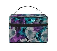 Borsa cosmetica impermeabile portatile di grande capacità con fiori viola e foglia di tè 23 x 17 x 16 cm per viaggi sport all'aria aperta regalo compagno di nozze, Nero , Taglia unica