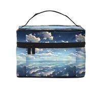 Borsa cosmetica impermeabile portatile di grande capacità con nuvole bianche sul mare, 23 x 17 x 16 cm, per viaggi, sport all'aria aperta, regalo di nozze, Nero , Taglia unica