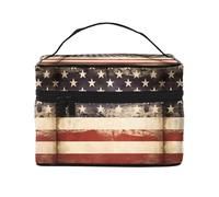 Borsa cosmetica impermeabile portatile di grande capacità della bandiera degli Stati Uniti d'America dell'annata 23x17x16cm per il regalo del compagno di nozze di sport all'aperto di viaggio, Nero ,