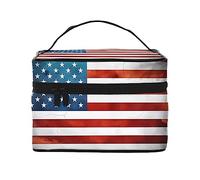 Borsa cosmetica impermeabile portatile di grande capacità della bandiera degli Stati Uniti d'America dell'annata 23x17x16cm per il regalo del compagno di nozze di sport all'aperto di viaggio, Nero ,