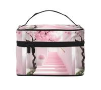 Borsa cosmetica impermeabile portatile di grande capacità della scala dei fiori di ciliegio rosa 23x17x16cm per il regalo del compagno di nozze di sport all'aperto di viaggio, Nero , Taglia unica