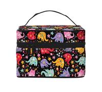 Borsa cosmetica impermeabile portatile di grande capacità dell'elefante variopinto 23x17x16cm per il regalo del compagno di nozze di sport all'aperto di viaggio, Nero , Taglia unica