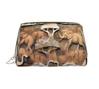 Borsa cosmetica impermeabile portatile in pelle con chiusura a cerniera con elefanti della natura per la casa e i viaggi per organizzare articoli da toeletta vari, bianco, Taglia unica