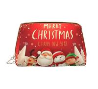 Borsa cosmetica impermeabile portatile in pelle con chiusura a cerniera Merry Christmas per viaggi a casa per organizzare articoli da toeletta vari, bianco, Taglia unica