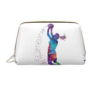 Borsa cosmetica impermeabile portatile in pelle con chiusura a cerniera modello ragazza basket per viaggi domestici per organizzare articoli da toeletta vari, bianco, Taglia unica