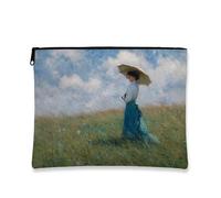 Borsa cosmetica impressionista, borsa da viaggio per trucco pastorale estiva da donna, piccola borsa portatile in tela con cerniera, regalo per la festa della mamma, Blu, 7x9 Inch, Ombrello