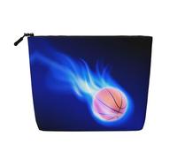 Borsa cosmetica in finto lino con stampa a palla da basket di grande capacità, organizer per la cura personale adatta per varie occasioni