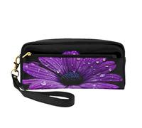 Borsa cosmetica in pelle alla moda con stampa margherita viola-borsa multifunzionale, Nero , Taglia unica