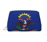 Borsa cosmetica in pelle con bandiera del Nord Dakota, impermeabile, graziosa borsa da viaggio con cerniera, set di cosmetici da donna, marrone, bianco, Taglia unica