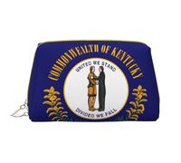 Borsa cosmetica in pelle con bandiera dello Stato del Kentucky, borsa per cosmetici da viaggio impermeabile con cerniera, set di borse per cosmetici da donna, marrone, bianco, Taglia unica