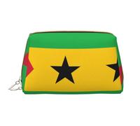 Borsa cosmetica in pelle con bandiera di Sao Tomé e Principe, con chiusura a cerniera, portatile, impermeabile, per organizzare articoli da toeletta, bianco, Taglia unica