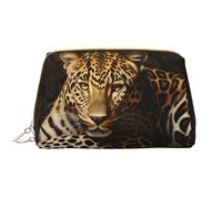 Borsa cosmetica in pelle con frammenti di stampa leopardata, borsa da toilette da viaggio impermeabile con cerniera, set di borse per cosmetici da donna, marrone, bianco, Taglia unica