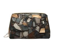 Borsa cosmetica in pelle con frammenti metallici, borsa per cosmetici da viaggio impermeabile con cerniera, set di borse per cosmetici da donna, marrone, bianco, Taglia unica