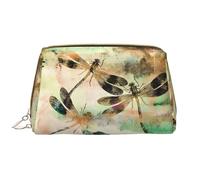 Borsa cosmetica in pelle con libellula, chiusura a cerniera, stile vintage, portatile, impermeabile, per casa e viaggi, per organizzare articoli da toeletta, bianco, Taglia unica