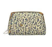 Borsa cosmetica in pelle con mappa del tesoro labirinto, impermeabile, graziosa borsa da viaggio con cerniera, set di cosmetici da donna, marrone, bianco, Taglia unica