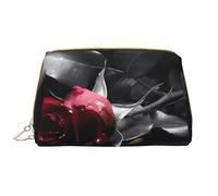 Borsa cosmetica in pelle con rose nere gotiche con chiusura a cerniera, portatile, impermeabile, per casa, viaggi, per organizzare articoli da toeletta vari, bianco, Taglia unica