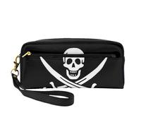 Borsa cosmetica in pelle con stampa bandiera pirata-borsa multifunzionale, Nero , Taglia unica