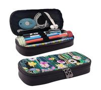 Borsa cosmetica in pelle con stampa di cactus, custodia con patta in pelle, spaziosa portamonete, borsa portaoggetti, nera, taglia unica, nera, taglia unica, Nero , Taglia unica