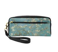 Borsa cosmetica in pelle con stampa di fiori di mandorlo-borsa multifunzionale, Nero , Taglia unica