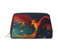 Borsa cosmetica in pelle con stampa fenice arancione rossa, borsa da trucco in pelle per borsa con chiusura a zip elegante borsa da toilette, Oro, taglia unica