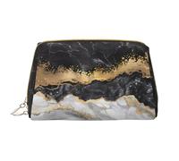 Borsa cosmetica in pelle di marmo con lamina d'oro bianca nera, borsa da toilette da viaggio carina impermeabile, borsa da viaggio con cerniera, set di borse cosmetiche da donna, marrone, bianco,