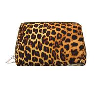 Borsa cosmetica in pelle leopardata a righe su leopardi, borsa da toeletta da viaggio impermeabile con cerniera, set di borse per cosmetici da donna, marrone, bianco, Taglia unica