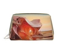 Borsa cosmetica in pelle liscia con frammenti, borsa da toilette da viaggio impermeabile con cerniera, set di borse cosmetiche da donna, marrone, bianco, Taglia unica
