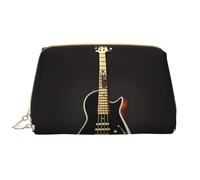 Borsa cosmetica in pelle nera per chitarra, impermeabile, graziosa, da viaggio, con cerniera, set di borse per cosmetici da donna, marrone, bianco, Taglia unica