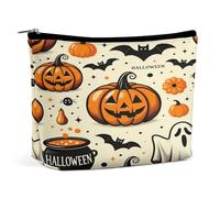 Borsa cosmetica in pelle PU con motivo zucca spettrale, pipistrello e fantasma per donna, astuccio da viaggio portatile con cerniera, graziosa trousse da toilette, per ragazze, donne e m