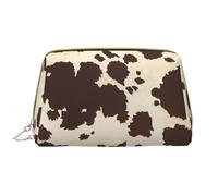 Borsa cosmetica in pelle stampata in pelliccia di mucca, borsa da toilette da viaggio carina impermeabile, borsa da viaggio con cerniera, set cosmetico da donna, marrone, bianco, Taglia unica