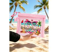 Borsa cosmetica in rete con stampa "Beach Vibes", pochette da viaggio portatile multicolore con cerniera, organizer per il trucco a tema spiaggia estiva, borsa da viaggio, borsa portaoggetti e accesso