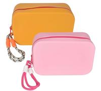 Borsa Cosmetica in Silicone, Set da Toilette da Viaggio Impermeabile per Pennelli da Trucco, 2 Pezzi Rosa e Arancione, Portabile per Donna e Uomo