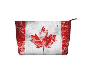 Borsa cosmetica in velluto a coste alla moda con bandiera del Canada, chiusura a cerniera, adatta per viaggi, campeggio e uso quotidiano