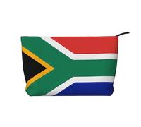 Borsa cosmetica in velluto a coste alla moda con bandiera del Sud Africa, chiusura a cerniera, adatta per viaggi, campeggio e uso quotidiano