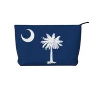 Borsa cosmetica in velluto a coste alla moda con bandiera della Carolina del Sud, chiusura a cerniera, adatta per viaggi, campeggio e uso quotidiano