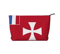 Borsa cosmetica in velluto a coste alla moda con bandiera delle Isole Wallis e Futuna, chiusura a cerniera, adatta per viaggi, campeggio e uso quotidiano